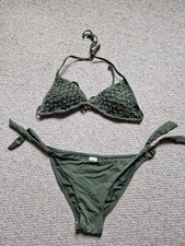 Khaki green diamanté bikini - khaki,