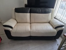 Italian Leather  Cream  And Black  Sofa.
