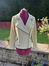 NEXT Womens Mustard Fabric Biker Jacket Size 10 In VGC 100% Cotton