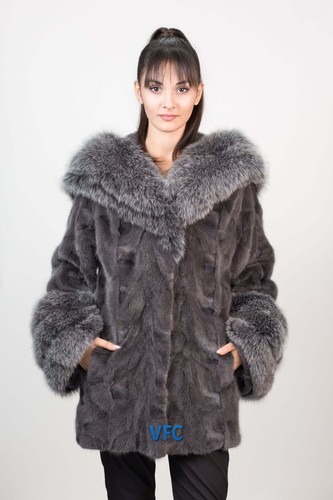 Graphite mink coat with fox - mink,