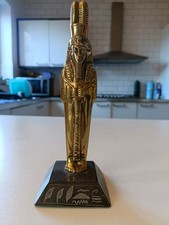 Vintage Egyptian Pharaoh Sarcophagus Statue Figurine Brass Stone Marble Base 8"
