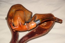 Victorian Meerschaum carved pipe with silver band in case