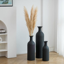 Tall Black Metal Vases Set of