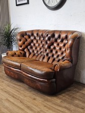 Rare 1950s Wade “Monk’s” 2-Seater Chesterfield Sofa – Stunning Tan Brown Leather