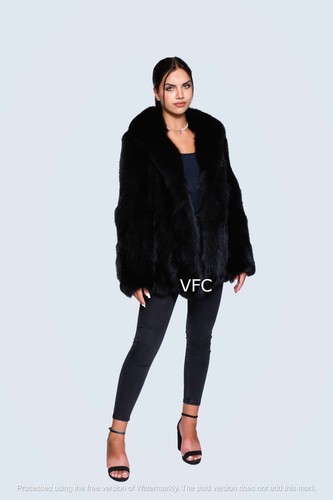 Black fox fur jacket real - jacket,