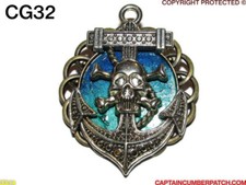 steampunk gothic brooch badge pin silver anchor pirate skull crossbones #CG32