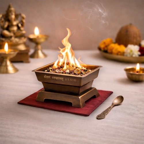 Pure brass hawan kund with - hawan,