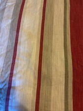 A Large Pair Handmade Laura Ashley Awning Stripe Cranberry Lined Curtains