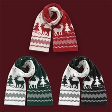 Red Green Christmas Elk Knitting Scarf Lady Women Soft Wool Shawl Wrap Xmas Gift