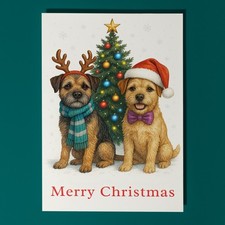 Border Terrier Dogs Merry Christmas - Premium Card & Envelope Personalised card