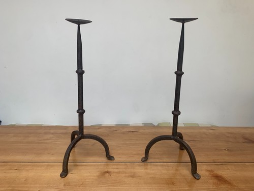 Pair wrought iron pricket - iron,