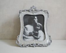 Rare Large Vintage Silver Jewelled Mirrored Ornate Photo Frame Hand Pained Grey