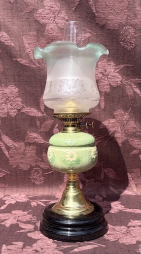 Antique oil lamp green - antique, lamp,