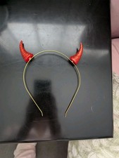 Red Sparkly Devil Horns On Gold Band Halloween