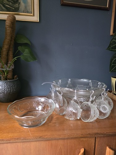 Vintage glass punch bowl set - vintage,