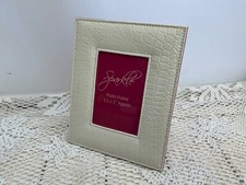 Sparkle Faux Snakeskin Photo Frame Cream Pink Felt Back Free Standing 3.5 x 5”