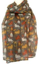 Cat Scarf Grey Mustard Yellow