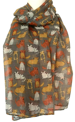 Cat scarf grey mustard - scarf,