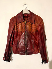 Vintage Leather Jacket Skinny Hedi Rocker Distressed M Medium Red Western Punk
