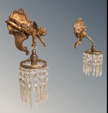Pretty pair gilt cherub wall - pretty,