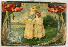 Art Nouveau Box Poppies 4 Leaf Clover 2 Little Girls Locking Jewellery Keepsakes