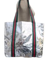 Silver Shopper Paper Tote Handbag Beach Shoulder Metallic Large Washable 