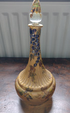 Antique Bohemian? Floral Painted Glass Decanter 27cm Tall