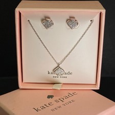 Kate Spade Pave Earrings Necklace Set Silver Tone New Boxed Gift RMF31-SM