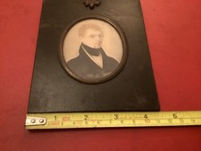 Victorian Miniature watercolour a young gentleman in ebonised frame brass hook