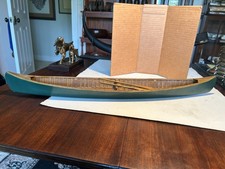 Vintage Green Handmade Model Canoe 27" Length  with 2 Paddles