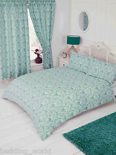 ANNETTE DUCK EGG FLORAL DAMASK TEAL BLUE GREEN WHITE BEDDING OR CURTAINS