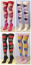 OTK Multicoloured Argyle Over the Knee Diamond Pub Golf Socks Sports Fancy Dress
