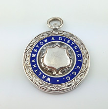 VTG SILVER & ENAMEL WALTHAMSTOW & DISTRICT F.C.C. WATCH FOB MEDAL LONDON 1927