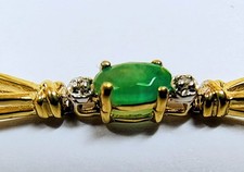 14k Solid Yellow Gold Real 1.80 Carat Emerald Link Bracelet with Accent Diamonds