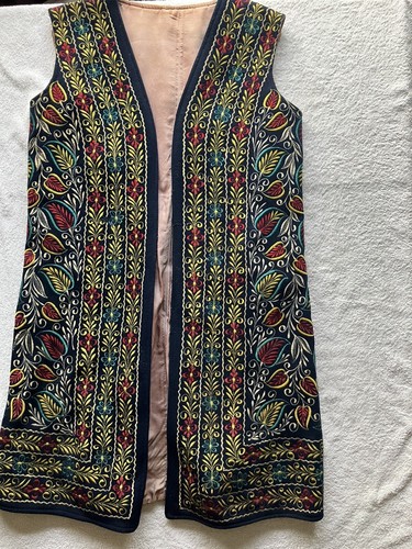 Vintage blue wool embroidered