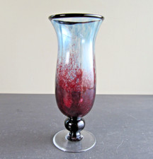 Hand Blown Art Glass Pedestal Vase - Signed Tim Simon Uredale Glass