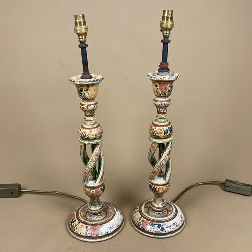 Pair indian wooden lamp - indian,