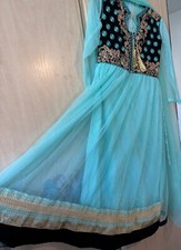 Girls asian party dress 11-12 years 2-piece set turquoise, black and golden