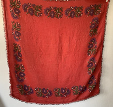 Vintage YIKANMIS Red Purple Green Floral Sequin Hem Turkish Scarf 33''x31''