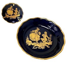 Vtg Lot of 2 Limoges Cobalt Gold Courting Couple Miniature Plate Trinket Dish