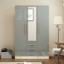 Large Combi 3 Door Mirrored Fitment Wardrobe, 3 Drawers, in High Gloss Grey