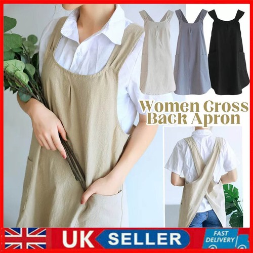 Women cotton linen apron cross - linen,