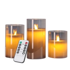 3 Pack Glass Candles Wax LED