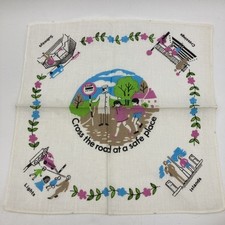 Vintage 1970s Road Safety ROSPA Handkerchief Cartoon Print Lollipop Man Kid 21cm
