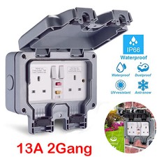Outdoor Socket Weatherproof Storm RCD Socket Double Switched 13 A 2 Gang IP66