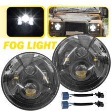 Pair Led Headlights Black Crystal 7" Lights Headlamps for Land Rover Defender UK