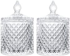Pack of 2 Glass Storage Jar with Lid Decorative Crystal Candy Biscuit Jar 9X14CM