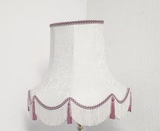 Beautiful Vintage Cream & Burgundy Jacquard Lampshade With Tassels H 37cm 