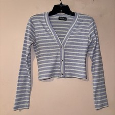 Zone Bleue Paris Vintage Purple White Striped Cropped Metallic Button Top