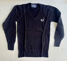 Vintage 1980s Fred Perry Black V-Neck Courtelle Jumper - Size 30